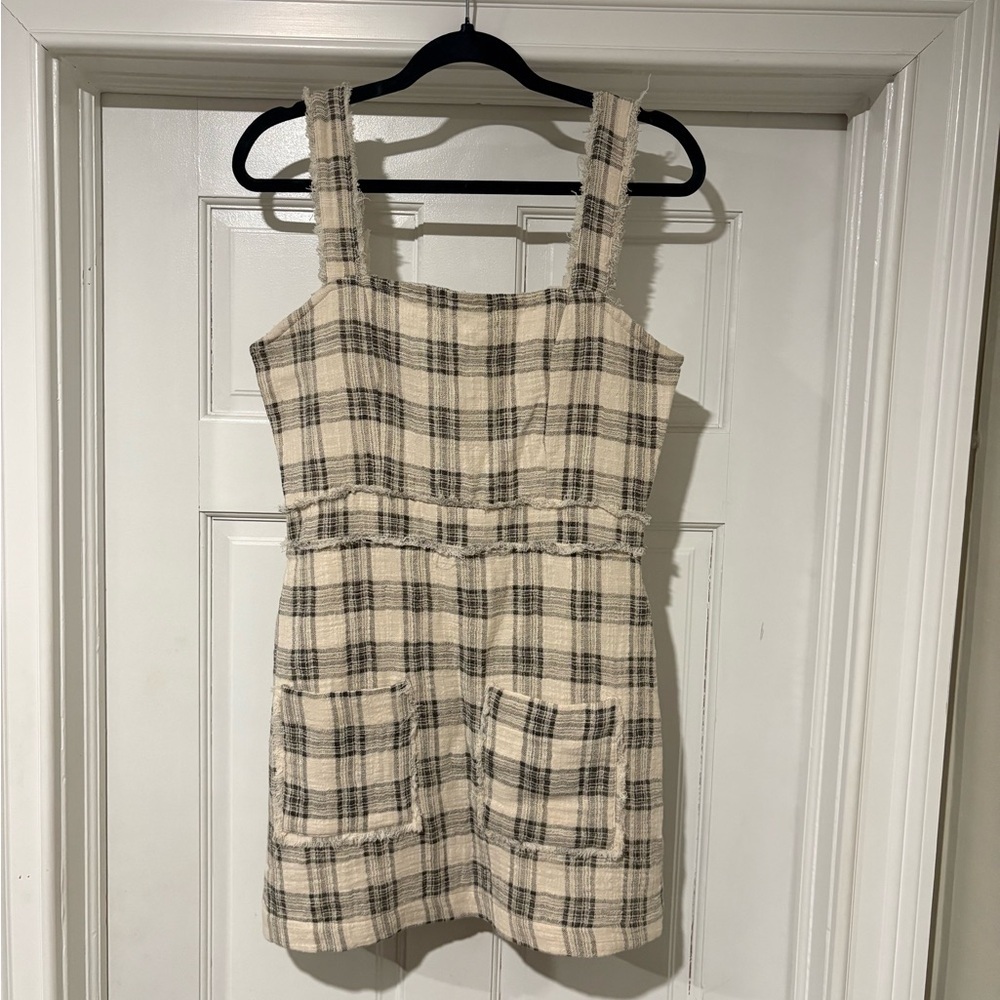 Olivaceous Checkered Mini Dress in Cream and Black